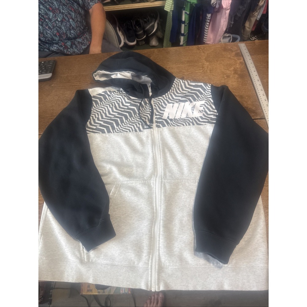 Nike NSW Hoodie Mens XL Grey Black Zebra Full Zip Hooded Sweatshirt